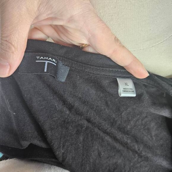 Tahari Polka Dot Sleeve Scoop Neck Jersey Top Black Size Extra Large - Picture 6 of 7